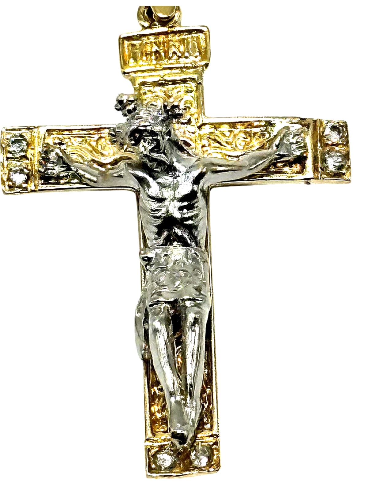 10k Twotone Crucifix Pendant Yellow And White Gold Cross Charm